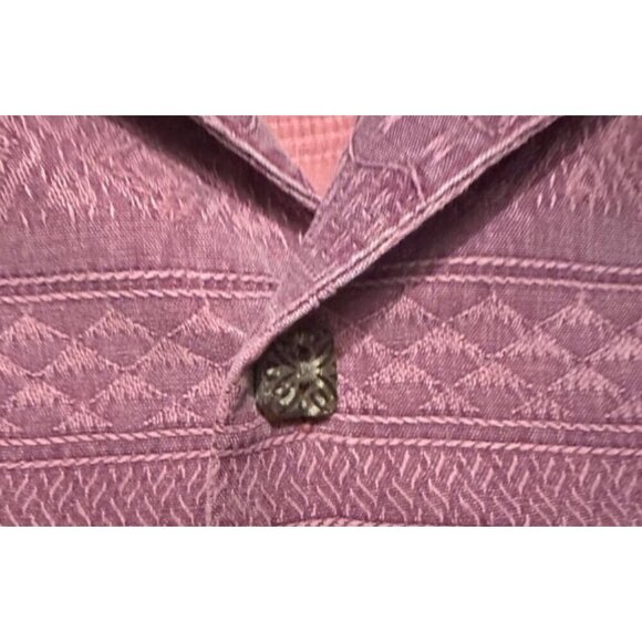Montego Mon Mens Medium Red Jacquard Silk Button-Up Shirt Embroidered Treetops L - Picture 7 of 9
